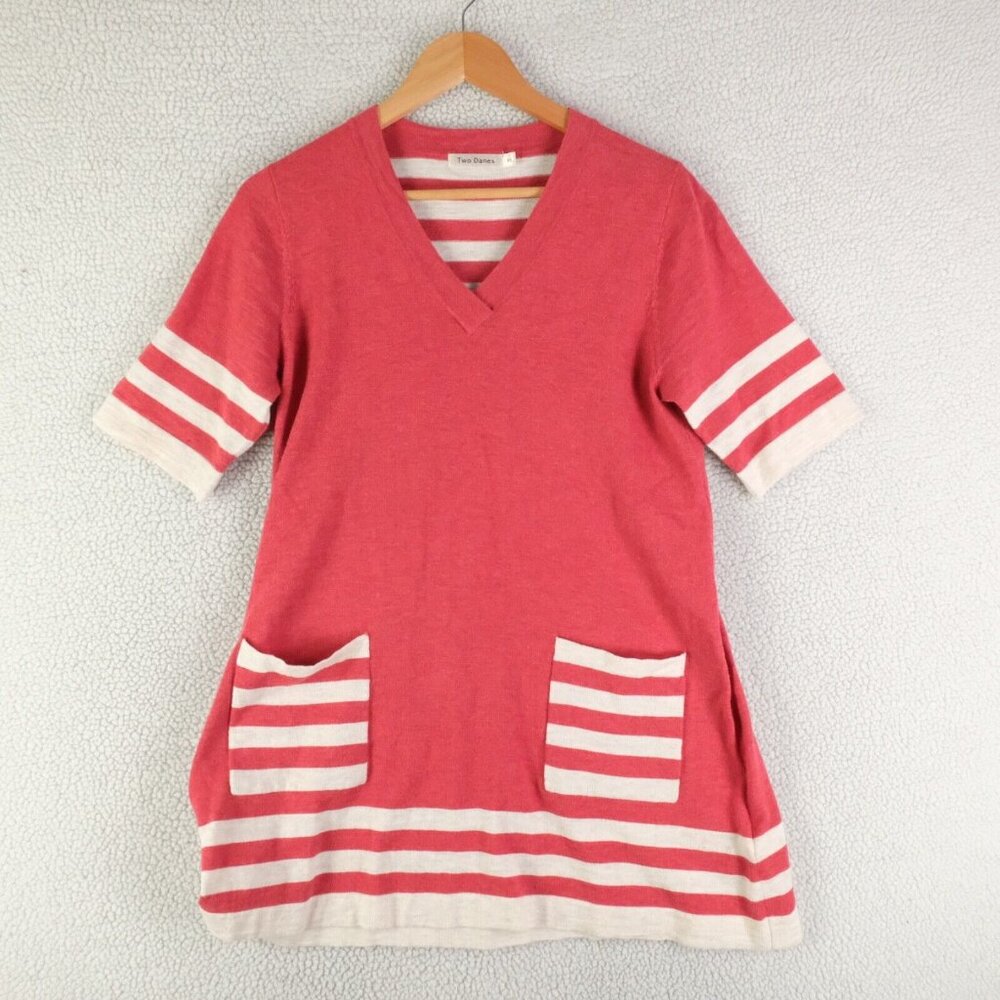 Twp Danes Tunic Womens Extra Small Red White Striped Coastal Knit Cotton Summer